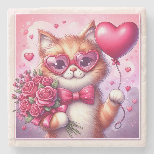Cute Valentines dagskatt/kattunge Stenunderlägg (Framsidan)
