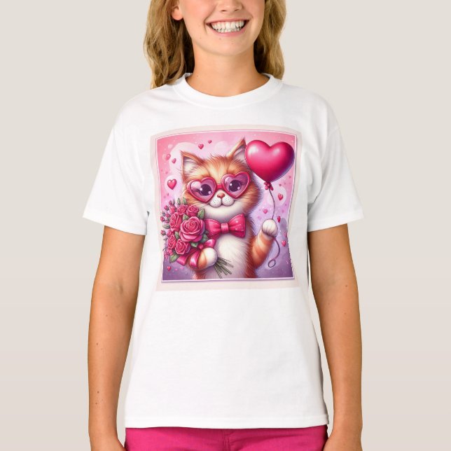 Cute Valentines dagskatt/kattunge T Shirt (Framsida)
