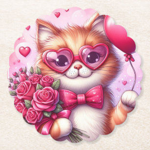 Cute Valentines dagskatt/kattunge Underlägg Papper