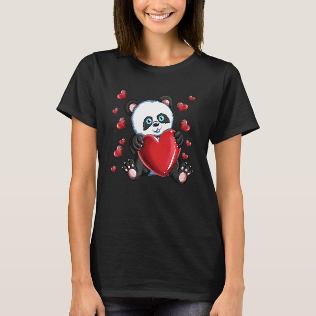 Cute Valentines dagspanda med ett hjärta i hennes  T Shirt (Framsida)