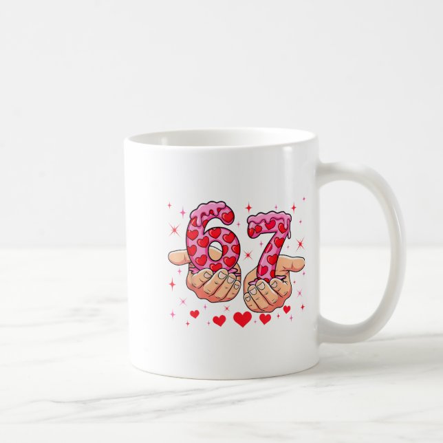 Cute Valentines Day 67 Hearts Funny Six Seven Meme Kaffemugg (Höger)