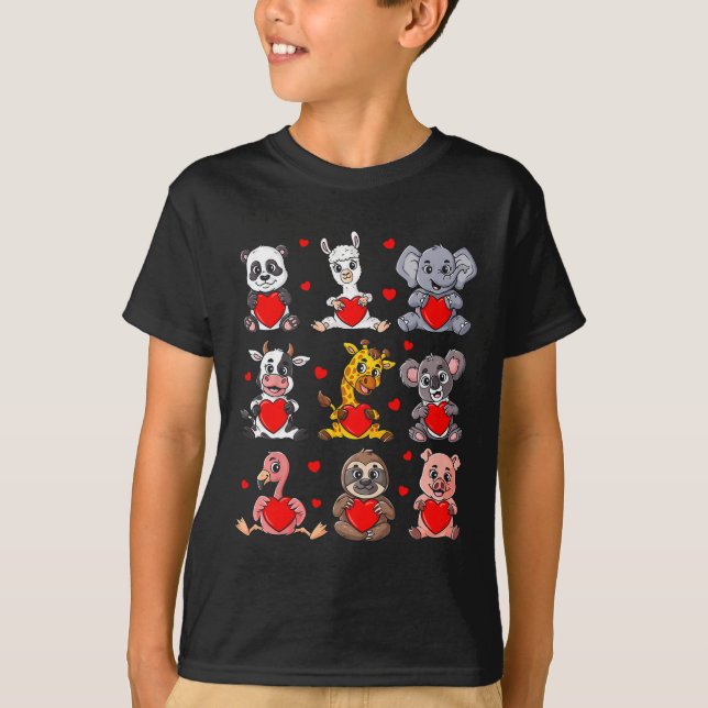 Cute Valentines day Animals Holtar Hearts Boys Gi T Shirt (Framsida)