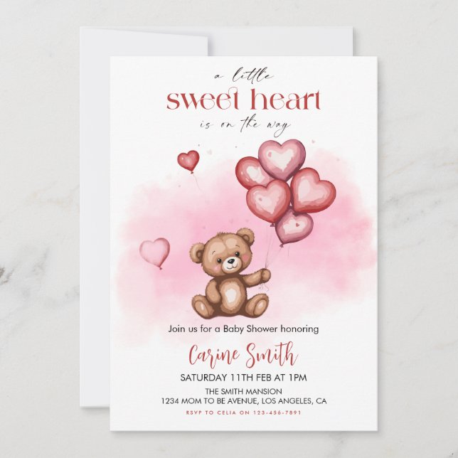 Cute Valentine's Day Baby Shower Bear Hearts  Inbjudningar (Framsida)