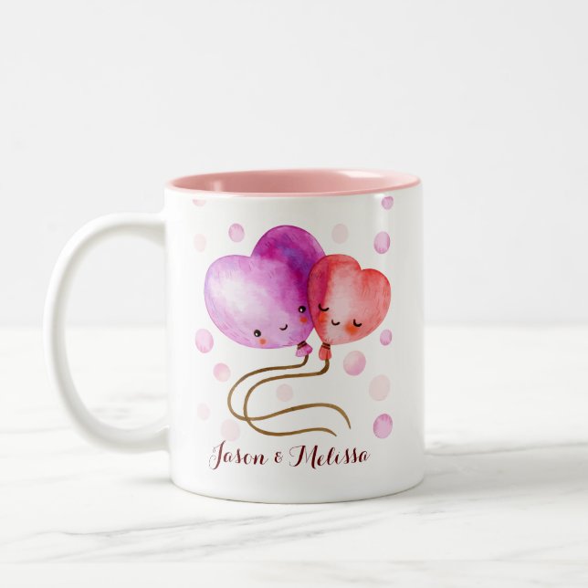 Cute Valentines Day Balloons Monogram Två-Tonad Mugg (Vänster)