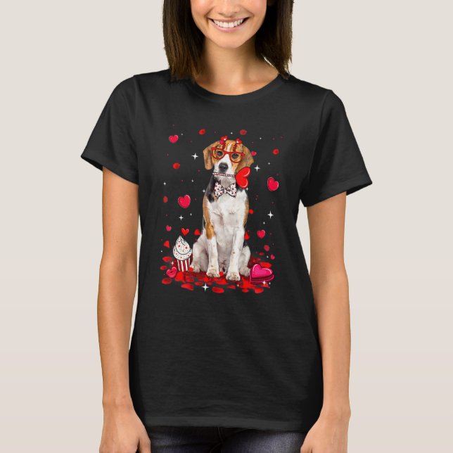 Cute Valentine's Day Beagle Dog Heart Costume T Shirt (Framsida)