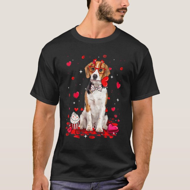 Cute Valentine's Day Beagle Dog Heart Costume T Shirt (Framsida)