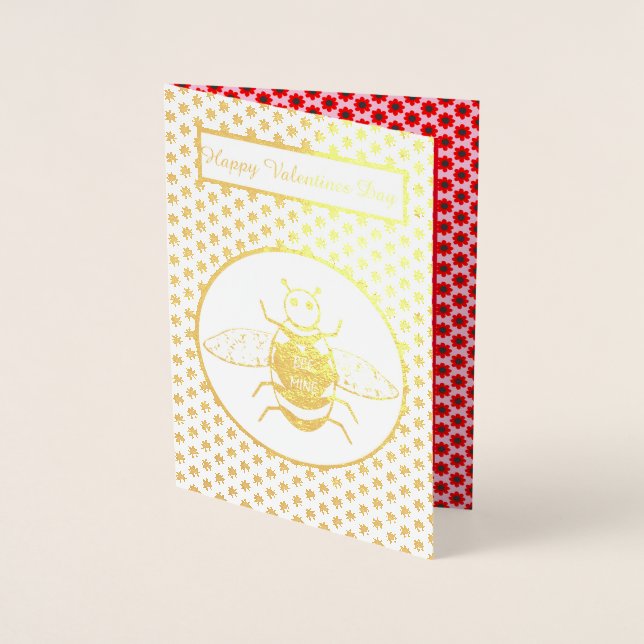 Cute Valentines day Bee Folierat Kort (Framsida)