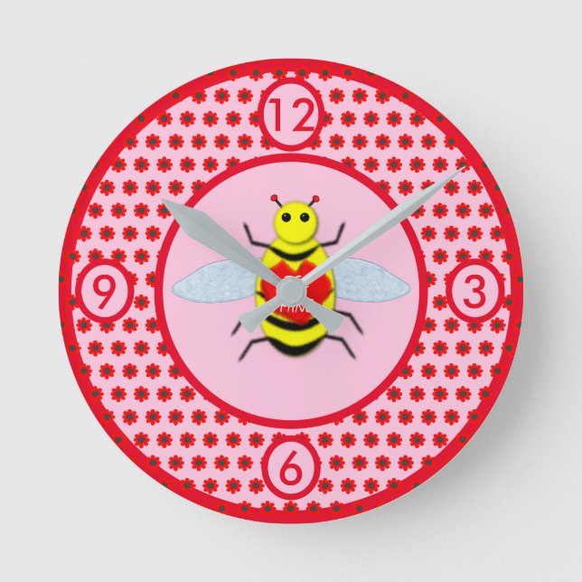 Cute Valentines day Bee Rund Klocka (Framsida)