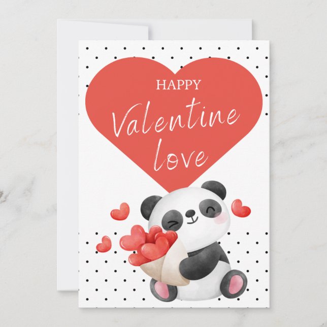 Cute Valentines day Card Baby Panda Heart Julkort (Framsida)