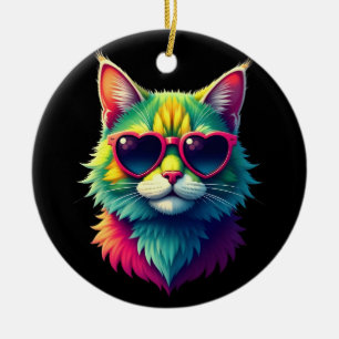 Cute Valentines day Cat Heart Sunglass Cat Lover Julgransprydnad Keramik