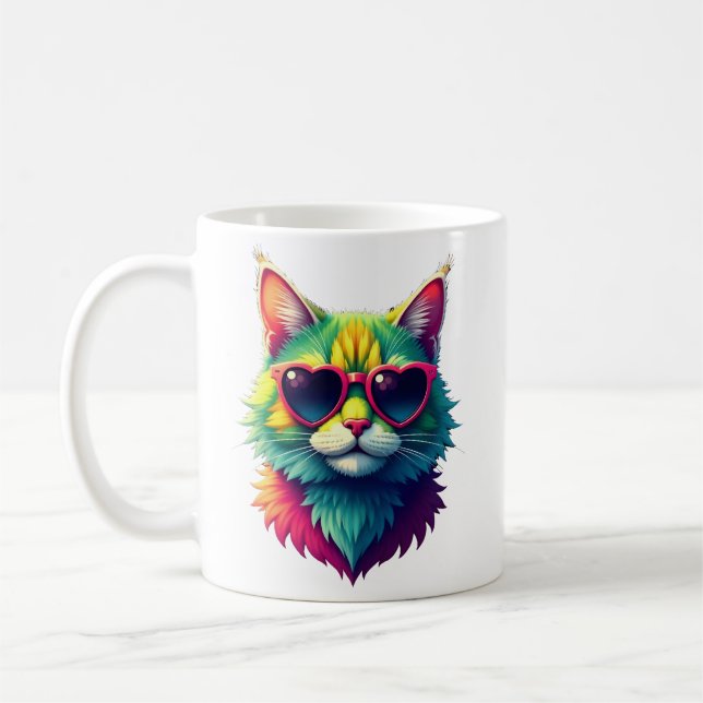 Cute Valentines day Cat Heart Sunglass Cat Lover Kaffemugg (Vänster)