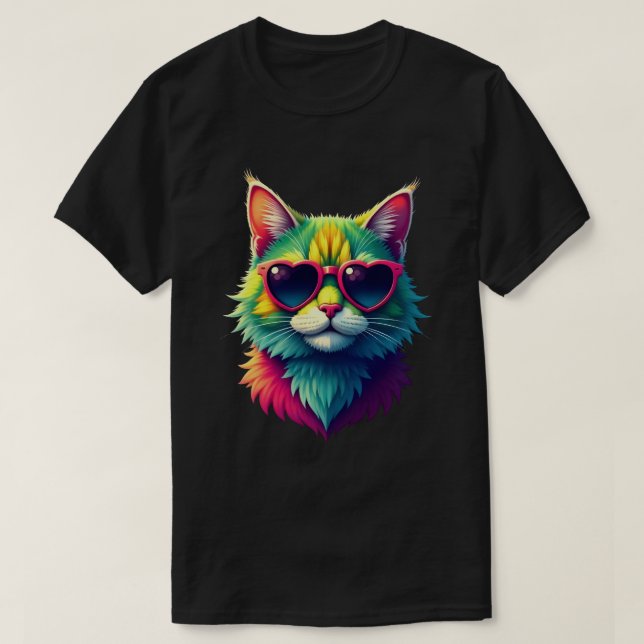 Cute Valentines day Cat Heart Sunglass Cat Lover T Shirt (Design framsida)