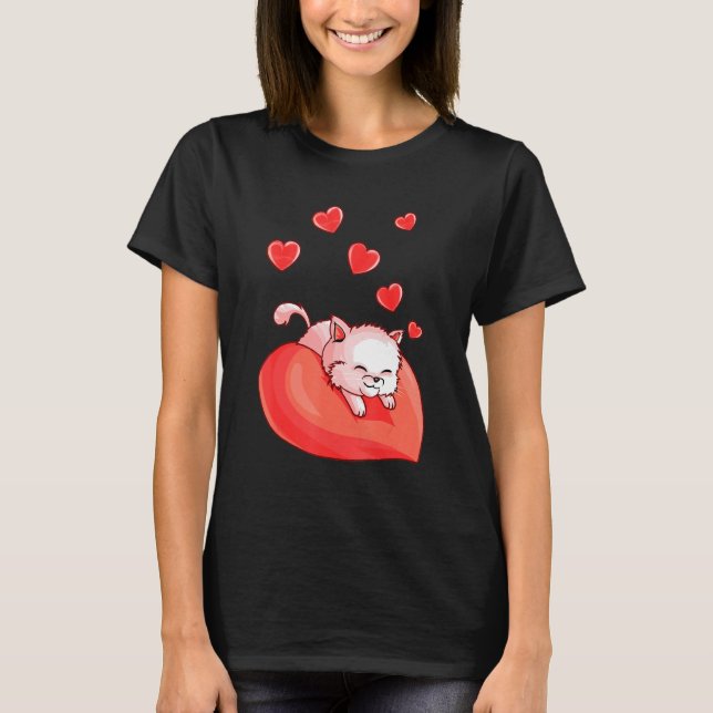 Cute Valentines day Cat Kärlek Hearts T Shirt (Framsida)