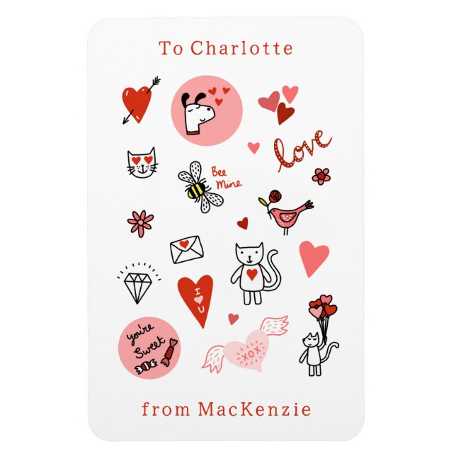 Cute Valentines day Cat Tecknad Magnet (Vertikal)