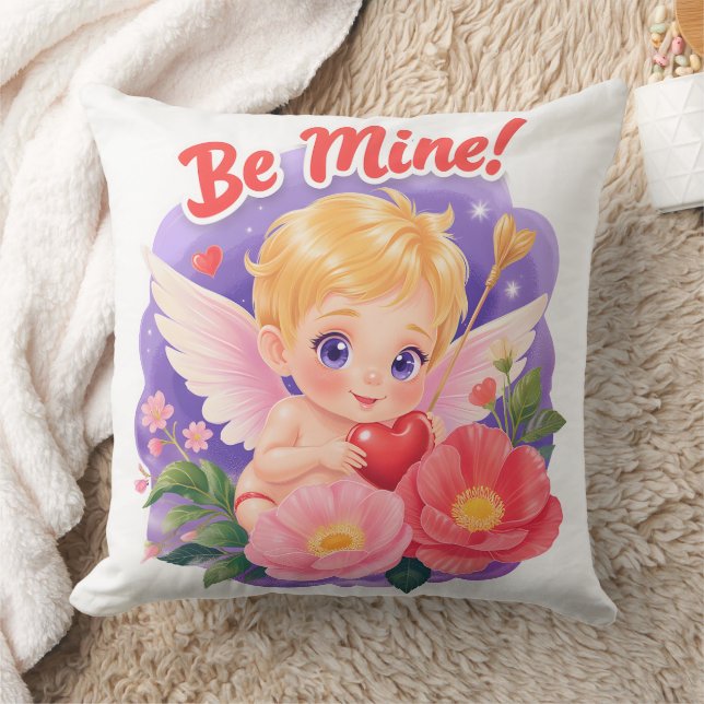 Cute Valentine's Day Cupid with "Be Mine" Kudde (Filt)