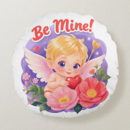Cute Valentine's Day Cupid with "Be Mine" Rund Kudde