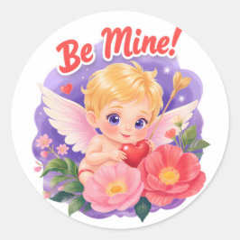 Cute Valentine's Day Cupid with "Be Mine" Runt Klistermärke