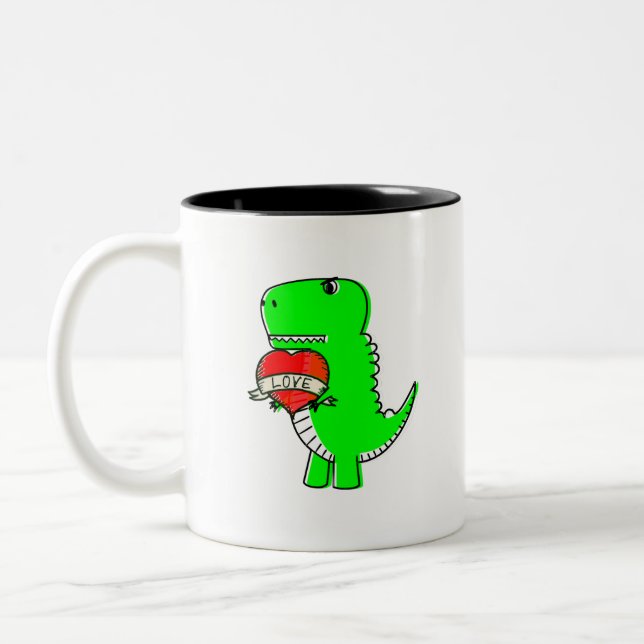Cute Valentines day Dinosaur Två-Tonad Mugg (Vänster)
