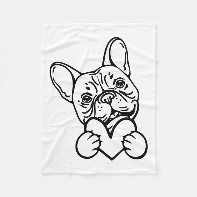 Cute Valentines Day Frenchie Fransk Bulldog Älskar Fleecefilt (Framsidan)