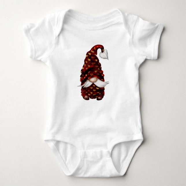 CUTE VALENTINES DAY GNOME MED RED & GULD HAT T SHIRT (Framsida)