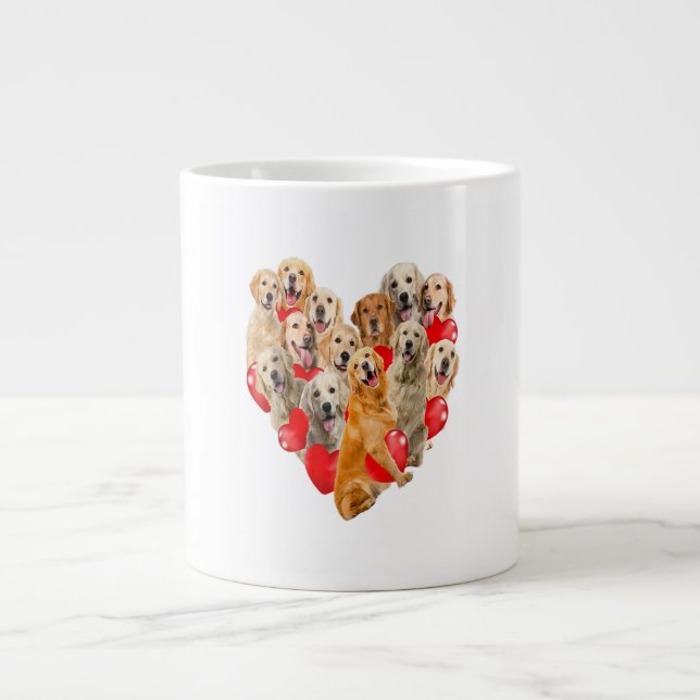 Cute Valentines Day Golden Retriever Dog Heart Pup Jumbo Mugg (Framsidan)