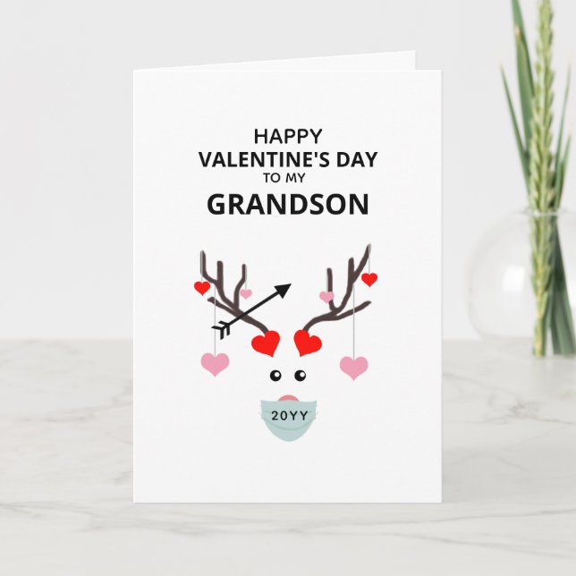 Cute Valentines day Grandson Hearts Kärlek Hjort Helgkort (Framsida)