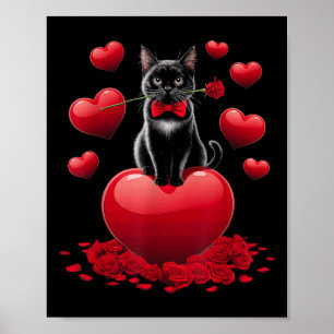 Cute Valentines day Heart Black Cat Women Girls Ki Poster