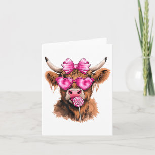 Cute Valentines day Heart Highland Cow Women Girls Kort