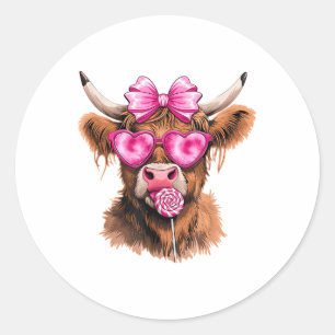 Cute Valentines day Heart Highland Cow Women Girls Runt Klistermärke