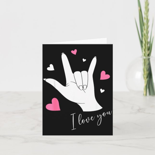 Cute Valentines Day Hearts I Love You Hand Sign La Kort (Framsida)