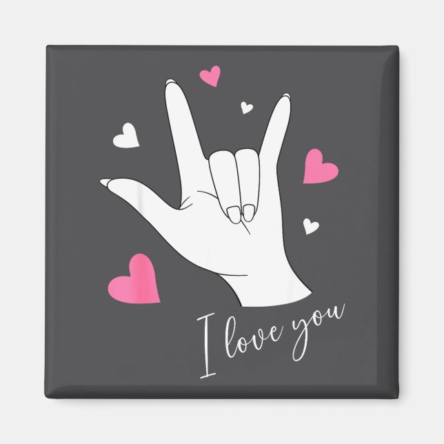 Cute Valentines Day Hearts I Love You Hand Sign La Magnet (Framsidan)