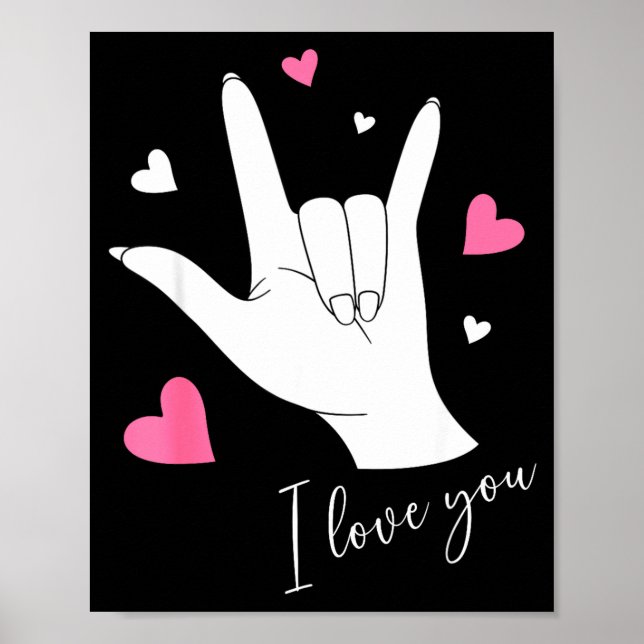 Cute Valentines Day Hearts I Love You Hand Sign La Poster (Framsidan)