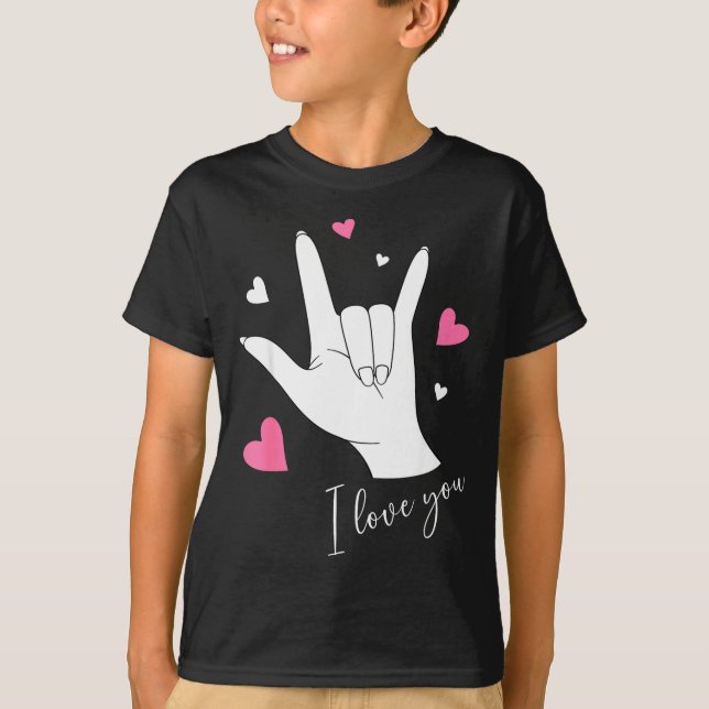 Cute Valentines Day Hearts I Love You Hand Sign La T Shirt (Framsida)