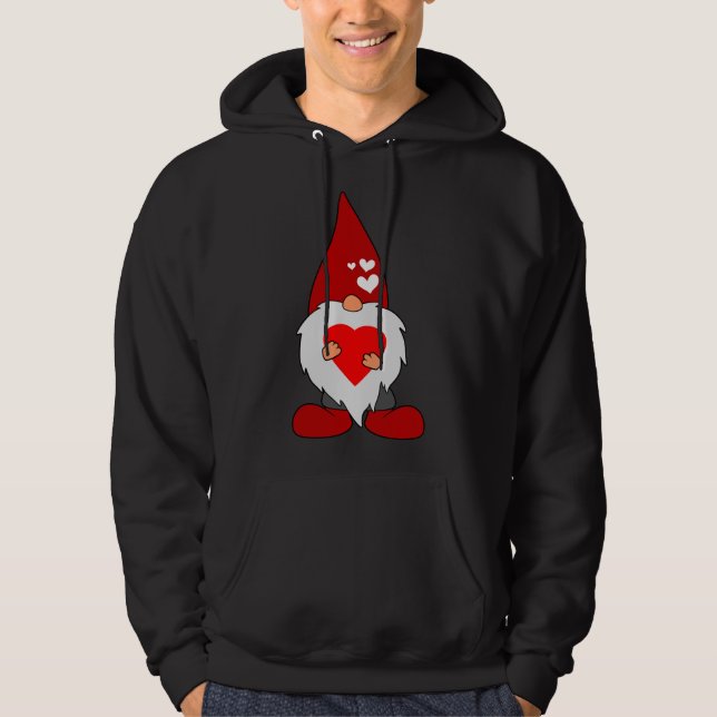 Cute Valentines day Helgdag Gnome med Red Kärlek Hoodie (Framsida)