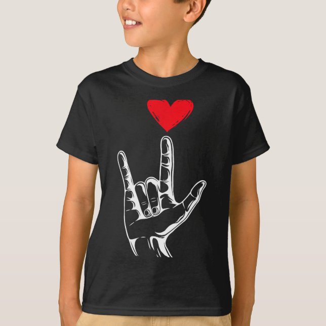 Cute Valentines Day I Love You Hand Sign Language  T Shirt (Framsida)