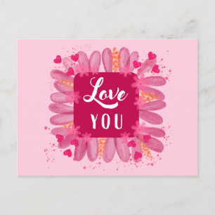 Cute Valentines day Kärlek Du Rosa Lila Heart Vykort