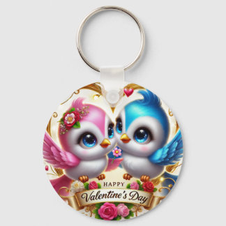 Cute Valentines Day Lovebird Keychain Nyckelring