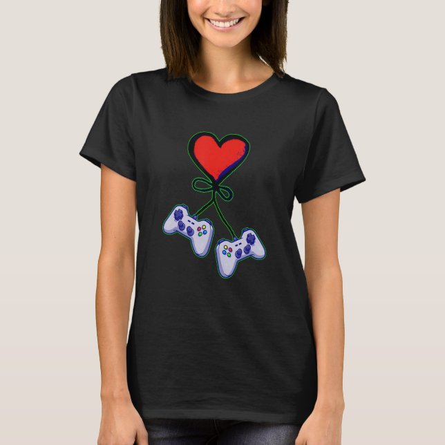 Cute Valentine's Day Matching Couple Video Gamer T Shirt (Framsida)