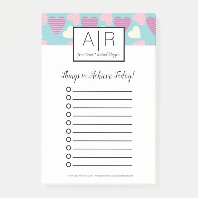 Cute Valentines day-mönstrade pastellhjärdar Post-it Block (Framsida)