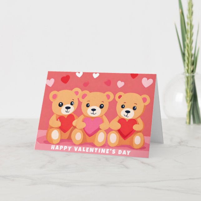 Cute Valentines day Nalle Heart Rosa Red Kort (Framsida)