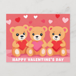 Cute Valentines day Nalle Heart Rosa Red Vykort
