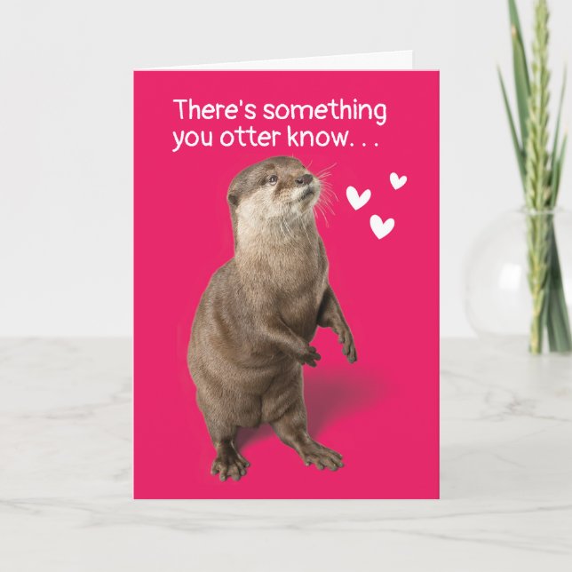 Cute Valentines day Otter Pun Helgkort (Framsida)