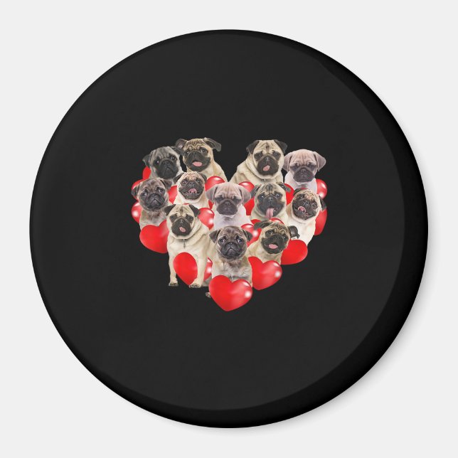 Cute Valentines day Pug Hund Heart Puppy Magnet (Framsidan)
