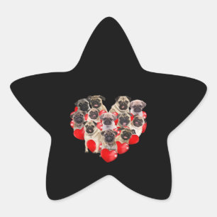 Cute Valentines day Pug Hund Heart Puppy Stjärnformat Klistermärke