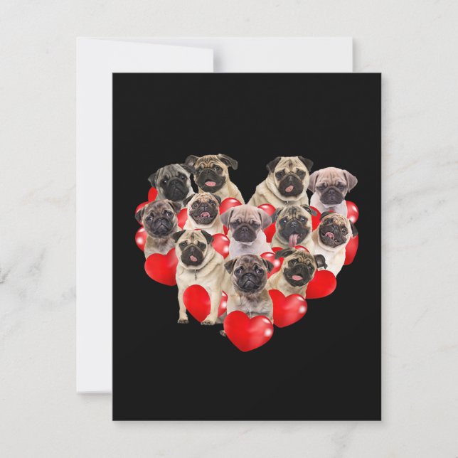 Cute Valentines day Pug Hund Heart Puppy Tack Kort (Framsida)