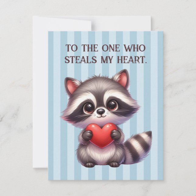 Cute Valentines day Raccoon Holger ett hjärta Julkort (Framsida)