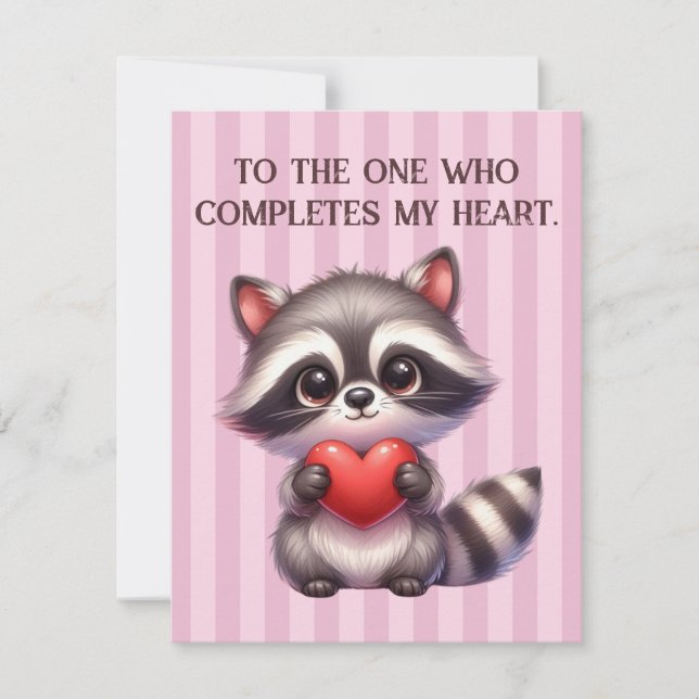 Cute Valentines day Raccoon Holger ett hjärta Julkort (Framsida)