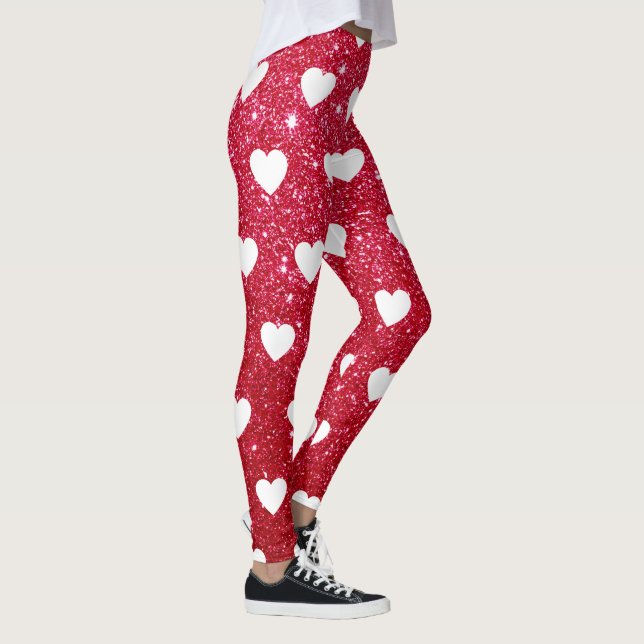 Cute Valentines day Red Heart Leggings (Höger)