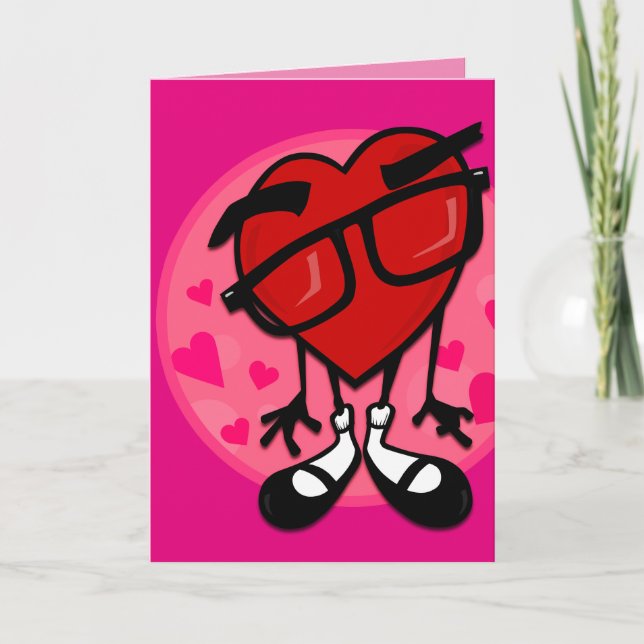 CUTE VALENTINE'S DAY RED HEART ROSA GREETING CARD HELGKORT (Framsida)