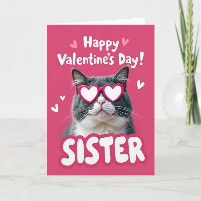 Cute Valentines Day Sister Cat Card Kort (Framsida)